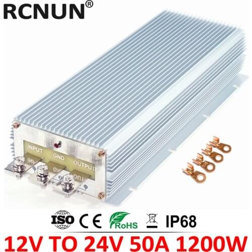 12 Volt to 24 Volt 1200W Step Up DC DC Power Converter 12V-24V 50A Voltage Regulator Waterproof Boost Module CE RoHS RC122450