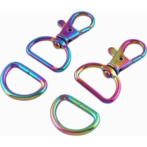 Rainbow Swivel Clasp Claw with D Ring Lobster Clasp Swivel Spring Hook Handbag Belt Clasps Strap Purse Snap Key chain Pendant