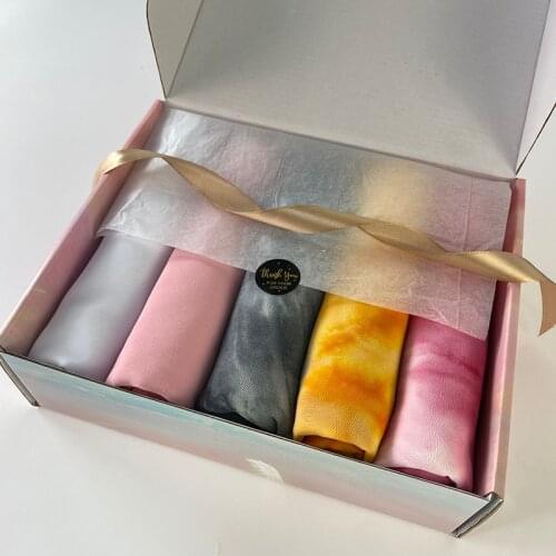 Luxury Scarf Box Muslim Tie-Dye Printed Hijab Scarf Bubble Chiffon Shawl Gradient Color Headband Wrap Foulard Gift Box