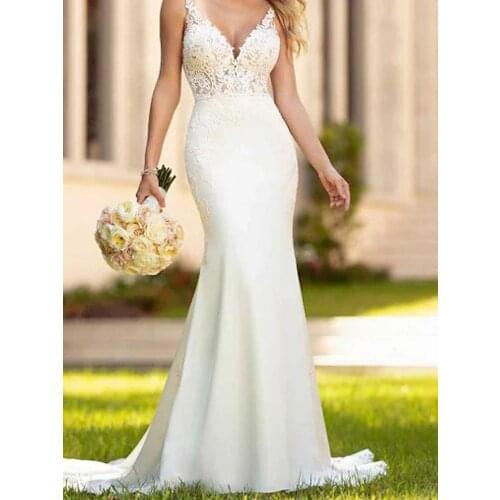 Mermaid Wedding Dress 2021 Deep V-neck Court Train Back Button Trumpet Dress Spaghetti Straps Birdal Dress Vestido De Noiva