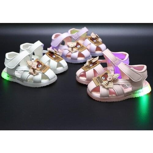 New LED Toddler Shoes Breathable Fashion Summer Baby Girls Sandals Girls Cute Bow Comfortable Size 16-20