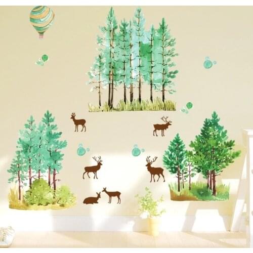 Nordic Forest Elk Wall Stickers Living Room Bedroom Decor Childrens Room Decoration Wall Plant Decals Removable Home Decor