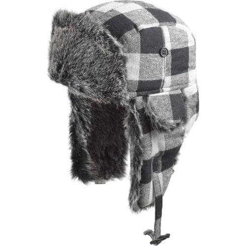 Unisex Plaid Winter Trooper Hat Earflap Hat Faux Fur Ushanka with Windproof Ear Flap Chin Strap for Men and Women