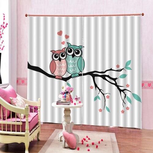 Custom all Size Cartoon Owls Tree Branch 3d Print Curtain For Kids Baby Children room Bedroom Shade Blackout Window Drapes Sets
