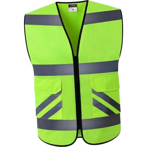 High Visibility Safety Vest with 2 Pockets, Reflective Strips and Zipper Style-A