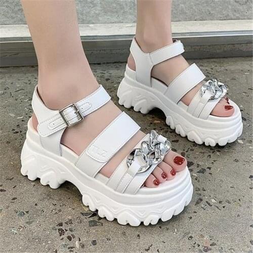2021 INS Trend Women Platform Chain Sandals Open Toe Buckle Strap Versatile Sandalias Female Summer Comfortable Casual Shoes