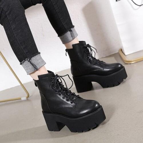 Goth Shoes On Platform Punk Sexy Buckle Patent Leather Ankle Winter Boots For Women High Heel Demonia Boots Woman Gothic style