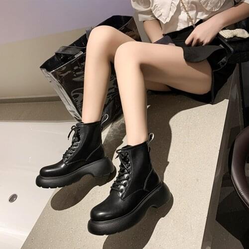 Black Patent Leather Ankle Boots Woman Ladies Chunky Wedge Platform Punk Goth New Arrival 2021 Lace Autumn Boots Womens
