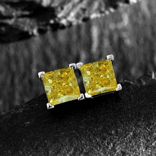 Princess Cut 6mm Topaz Stud Earring 100% Real 925 sterling silver Promise Wedding Earrings for Women Bridal Gemstones Jewelry