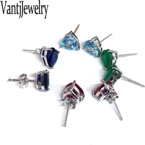 Elegant Emerald Stud Earrings Sterling 925 Silver Created Paraiba Moissanite Sapphire for Women Sparkling Wedding Party Jewelry