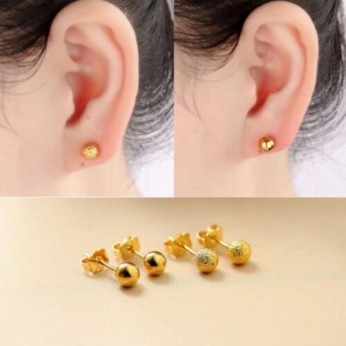 African Gold Stud Earrings for Women 6mm Buddha Bead Earing Brincos Femme Pendientes Wedding Bridal Jewelry Accesory Bijoux