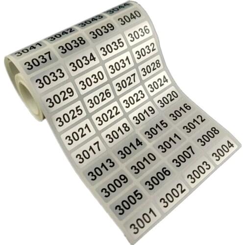 1000 Consecutive Number Inventory Label Stickers Black Printing Waterproof From 001 to 10000 Choose