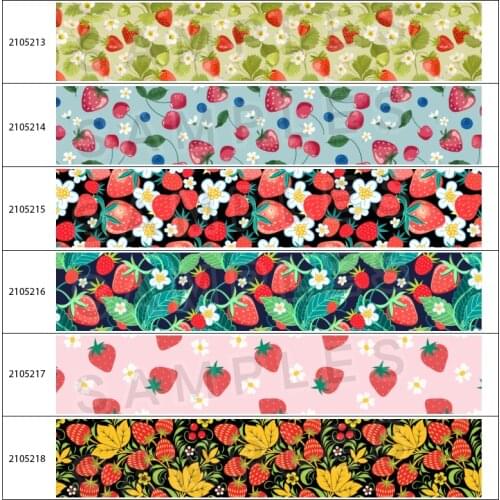 10yadrs Pattern Fruit Strawberry & Cherry Design Printed Grosgrain / Satin Ribbons