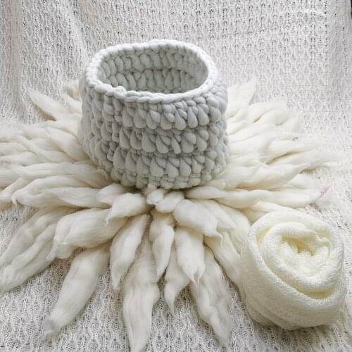 150*100cm Posing Layer Backdrop+Knitted Basket+65cm 100% Wool Fluffy blanket+150*40cm Mohair Stretch Knit Wrap for baby Shooting