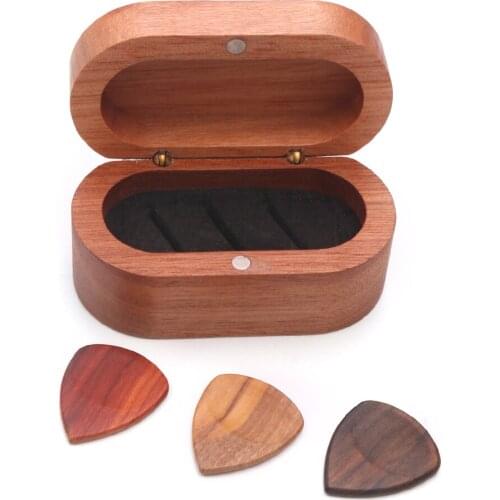 3pcs Wooden Guitar Picks Bass Ukulele Plectrum Personalised Acoustic Picks with Guitar Pick Box Case Musical Instrument Parts