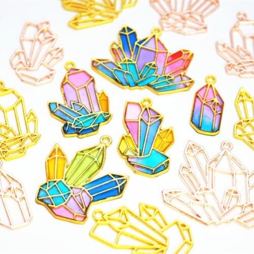 50pcs alloy drip glue Mineral crystal cluster frame charm DIY hollow pendants for headdress accessories wedding Jewelry handmade