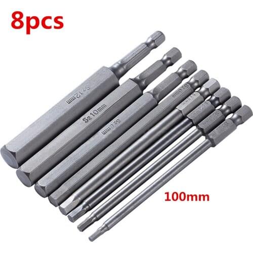 8pcs 100mm Magnetic Head Screwdriver Bits 1/4" Hex Shank Screw Drivers Set 2.5-12mm For Power Tools