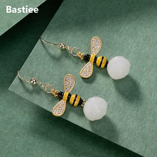Bastiee Bee 925 Sterling Silver Earrings For Women Luxury Jewelry Lotus Flower Drop Dangle Earing Jade Zircon Gold Plated