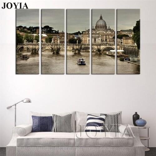 Large Wall Pictures Rome Italy Landscape Decorative Painting St Peters Cathedral Canvas Art Print Gray Drawing 5 Piece No Frame