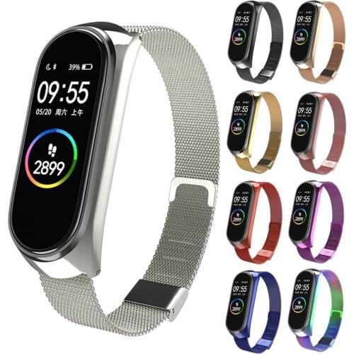Stainless Steel for Mi band 4 5 6 Milanese Metal Strap Bracelet for Xiaomi Mi Band 5 4 3 Screwless MiBand Wrist Band Smart Band5