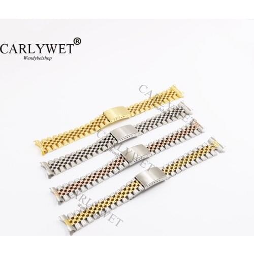CARLYWET 19 20 22mm Two Tone Silver Hollow Curved End Solid Screw Links Watch Band Strap Old Style Jubilee Bracelet