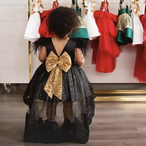 Black High Low Flower Girl Dresses Jewel Neck Appliqued Lace Girl Pageant Custume Ruched Satin Girl Birthday Wea