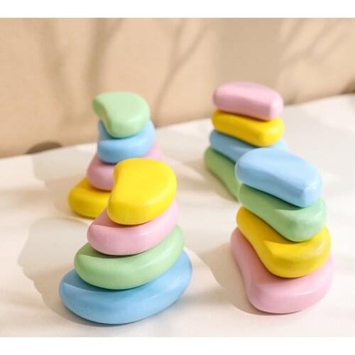 Wooden Stone Candy Colors Pebbles Jenga Toys Baby Montessori Game Balance Blocks Stacker Toys Fine Motor Training Creative Gifts