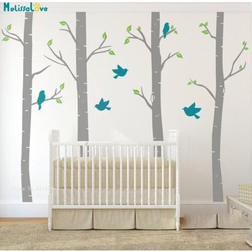 Nursery Birch Tree Decals With Birds Wall Stickers Baby Bedroom Removable Set New Design Special Customization YT5002