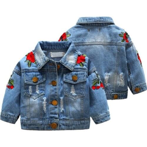 Kid Girl coat Jeans Outerwears Jacket Princess Embroidery Floral Denim Jacket Spring Autumn Long Sleeve Children Clothing