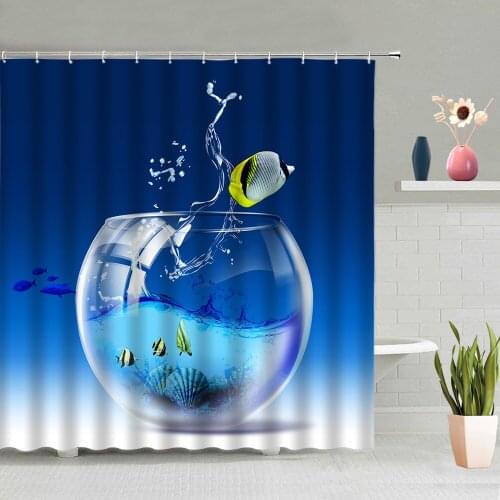 Fish Pattern Shower Curtains Modern Simple Bathroom Decoration Bath Curtain Machine Washable Hanging With Hook Set Home Screen