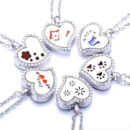 Essential Oil Diffuser Pendant Jewelry Rectangle Heart Paw flower Aroma Locket Sweater Necklaces Love Gift 1pc Pads DropShipping