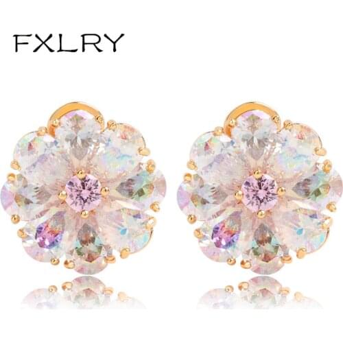 FXLRY Trendy Perfect Pearl Cut Rainbow Earings for Women Rainbow Zirconia Stone Earrings For Women Top Quality