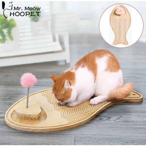 Hoopet Fish Shape Cat Toys Cat Ball Plush Stick 3-In-1 Durable Cat Paw Nail Scratching Board Sofa Protector Puzzle Toy