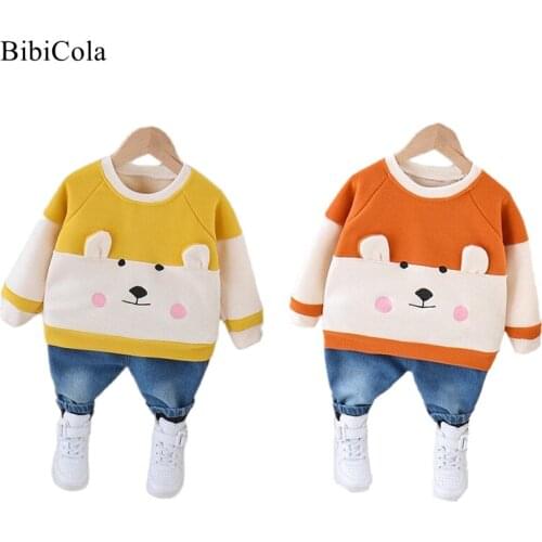 Toddler Boys Girls Clothes Autumn Winter Warm Suit Cartoon Animal Print Outfits Sets Fleece Sweater + Pants 2pcs Kid Clothes