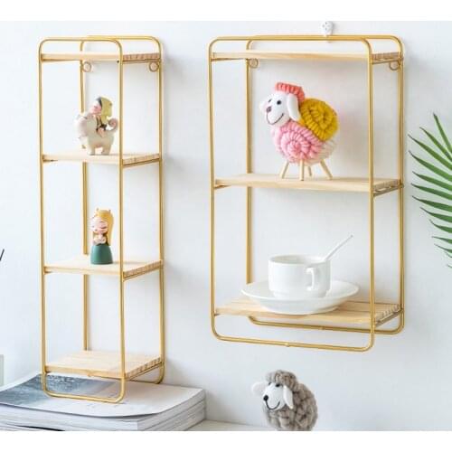 Creative Nordic Style Wall Pendant Decoration Iron Shelf Decorative Wall Shelf Home Organization and Storage Room Organizer-Gold