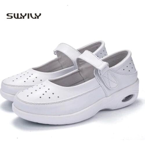 SWYIVY Women Sneakers Hollow Breathable Slimming Shoes 2018 New Wedge Cushioning Hook&Loop Female Espadrille Sport Swing Shoes