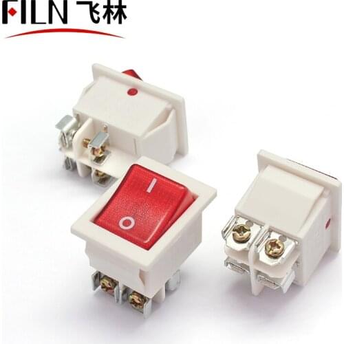 FILN 22x28mm WHITE Body on off 16A/250V 4 screw pin DPST T85 Auto Boat Marine Toggle Rocker Switch with LED 220V