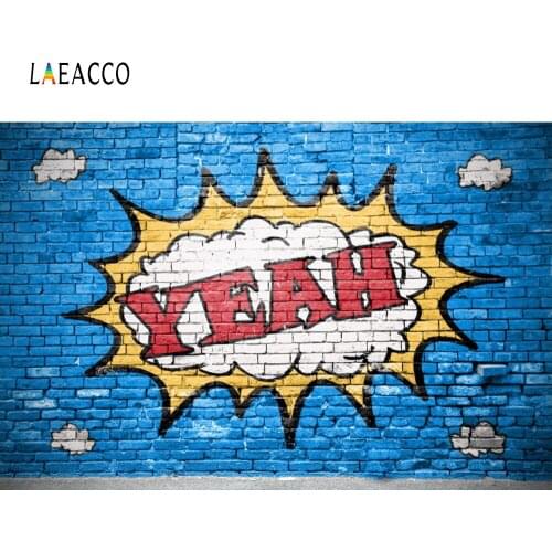 Laeacco Brick Wall Cartoon Graffiti Portrait Scene Photography Backgrounds Seamless Photographic Backdrop Props For Photo Studio