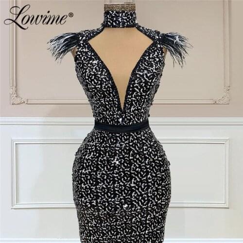 Lowime Dubai High Neck Evening Dresses Black Muslim Formal Evening Gowns Long Mermaid Robe De Soiree Women Party Gowns 2021 Plus