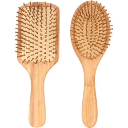 Natural Bamboo Scalp Massage Hair Care Anti-Static Paddle Handle Detangling Hair Brush Cushion Comb Hairdressing Styling Tools