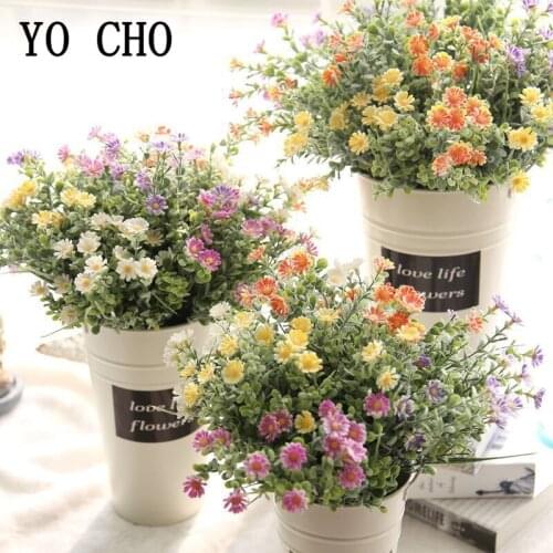 YO CHO Mini Bouquet Flocking Daisy Artificial Flower Fake Gerbera Wedding Girl Purple Flower Home Party Wedding Table Decoration