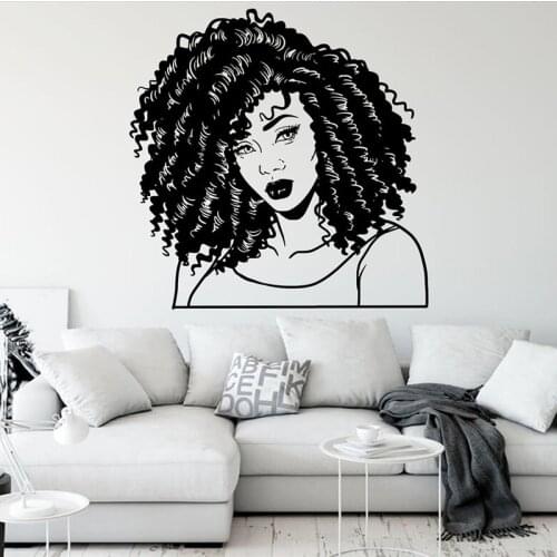 Fashion girl wall stickers strong beautiful girl african women home living room bedroom door hair salon decoration vinyl decals