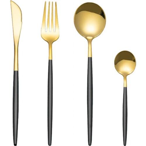 4Pcs/set Black Gold Cutlery Set 18/10 Stainless Steel Dinnerware Silverware Flatware Set Dinner Knife Fork Spoon Dropshipping