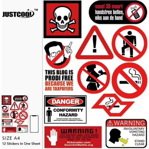 12x Sticker Warning Caution Danger Phone iPad Tablet Laptop Luggage Skateboard Bicycle Motorcycle Auto Car Decal In A4 Size