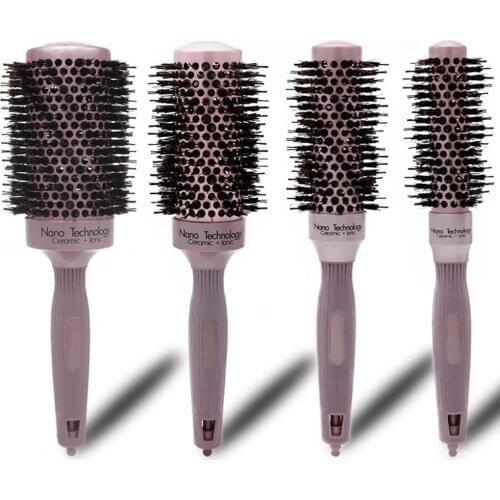New Handle Black Hair Round Ceramic Brush 4 Sizes Boar Bristle Hairdressing Thermal Brush For Hair Curling Aluminum Barrel Comb