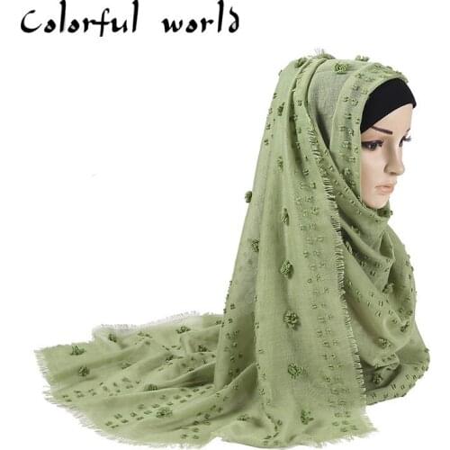 2020New Cotton muslim scarves scarf hijab women headband Solid Color Plaid Fur Ball Shawl Female Casual islamic wrap Wholesale