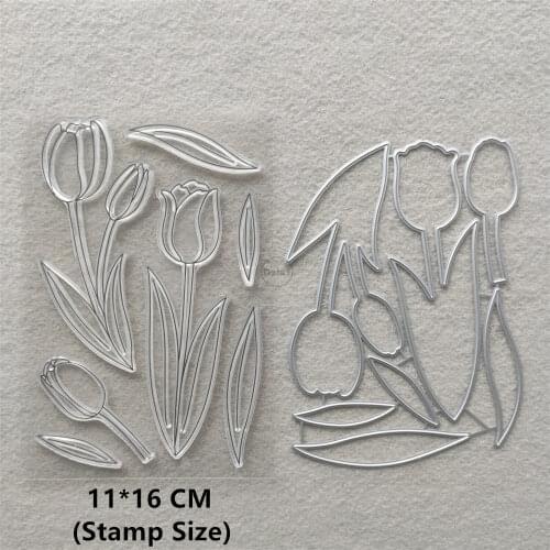 2021 New Tulip Flower Clear Stamps and Metal Cutting Dies DIY Scrapbooking Embossing Album Seal Template Punch Stencils
