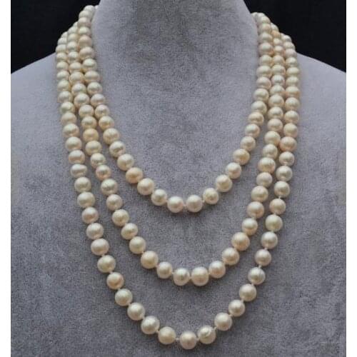 Unique Pearls jewellery Store 72inches Genuine Long Pearl Necklace 8mm White Freshwater Pearl Necklace Charming Women Jewelry