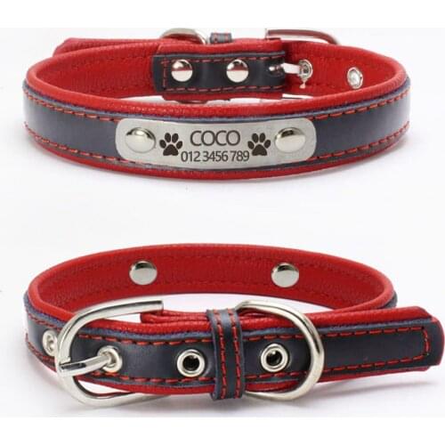 Personalized ID Tag Adjustable Dog Collar Free Engraving Custom Name Puppy Neck Buckle Strap Belt Cat Labrador Genuine Leather