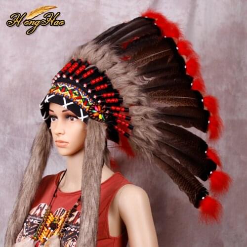 Indian feather headdress handmade red and black feathers feathers handmade indian feather headdress war bonnet hat costumes